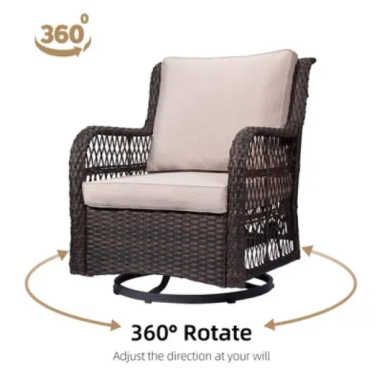 Outdoor Wicker Bistro Set with 2 Swivel Rocking Chairs and Glass Table, Patio Furniture for Deck, Balcony, Garden image {6}