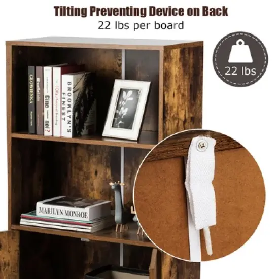 Costway 2-Tier Retro Bookcase Bookshelf w/3 Compartment&2 Doors Industrial Cabinet image {7}