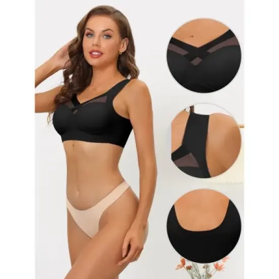 Allegra K Women's Push Up Minimizer Full Coverage Mesh Wirefree Bras image {2}
