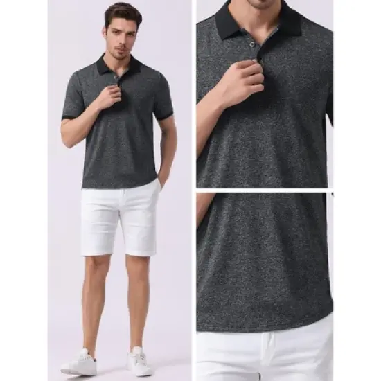 INSPIRE CHIC Men's Stretch Athletic Workout Short Sleeved Golf Heathered Polo Shirt image {3}