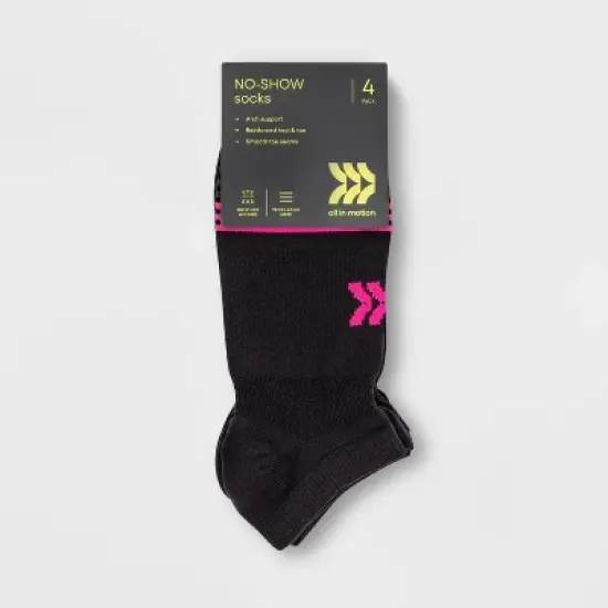 Women's Active Mesh Striped Lightweight 4pk No Show Athletic Socks - All in Motion&trade; - Black 4-10 image {1}