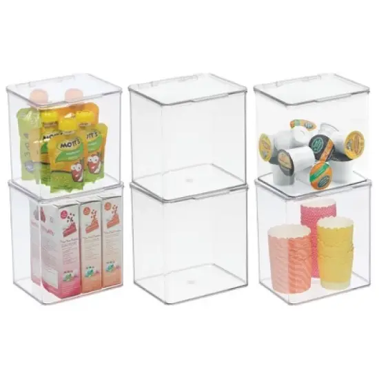 mDesign Plastic Kitchen Pantry/Fridge Storage Organizer, Hinge Lid 6 Pack, Clear image {10}