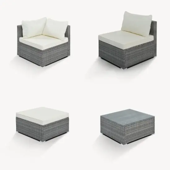 8-Piece Outdoor Patio Conversation Set, Wicker Patio Couch Sectional Sofa Set with Cushions, Ottoman and Coffee Table &ndash; Cuddlewood image {5}