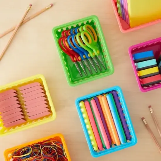 Bright Creations 12-Pack Small Plastic Classroom Storage Bins for Organization, Baskets for Kids', 6 Colors, 6.2 x 4.8 x 2.4 inches image {1}