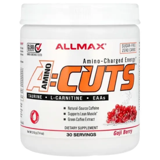 ALLMAX A:CUTS Amino-Charged Energy Drink, Goji Berry - 210 g - with Caffeine, Green Coffee Extract, L-Carnitine & 2000 mg of Taurine - Sugar & Gluten image {4}
