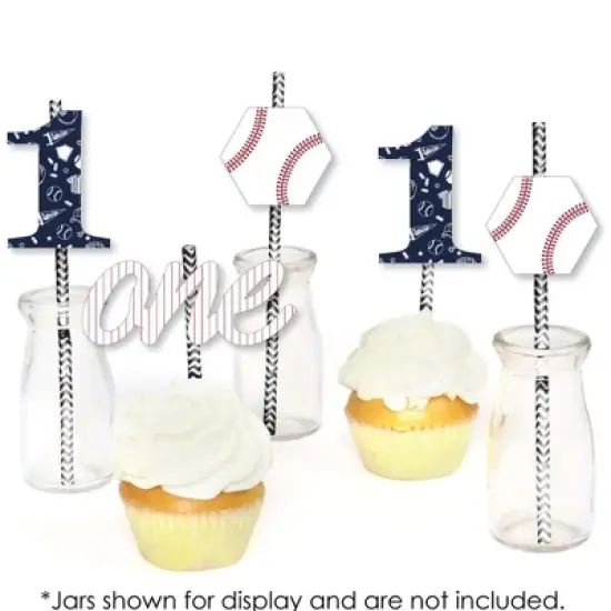 Big Dot of Happiness 1st Birthday Batter Up - Baseball - Paper Straw Decor - First Birthday Party Striped Decorative Straws - Set of 24 image {3}