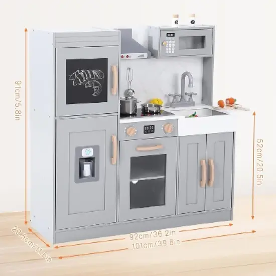 Play Kitchen for Kids, Wooden Play Kitchen with Toy Storage System image {3}
