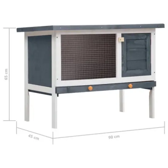 vidaXL Rabbit Hutch Grey Solid pine wood 35.4 x 17.7 x 25.6 in image {3}