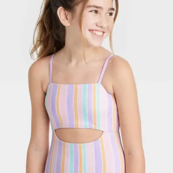 Girls' Pastel Printed Striped One Piece Swimsuit - art class&trade; image {1}