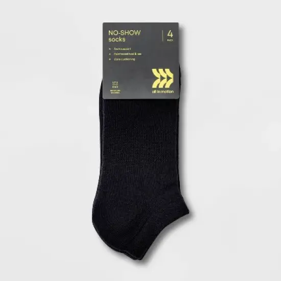 Women's Extended Size Cushioned 4pk No show Athletic Socks - All in Motion&trade; - Black 8-12 image {1}