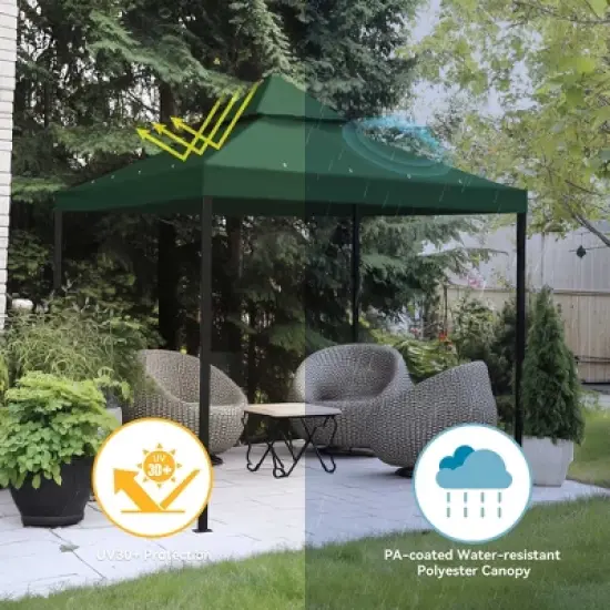 Yescom 8x8Ft 2-Tier Gazebo Top Replacement UV30+ for 2 Tier Outdoor Patio Canopy Cover Party Backyard Garden Green image {5}