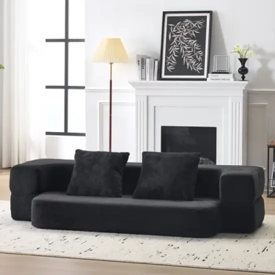 Ebern Designs Transformable Sectional Sofa with 3 Ottoman Stools - Supportive Polyester Fold-Out Bed, Compact Polyester Lounger for Small Spaces Home image {6}