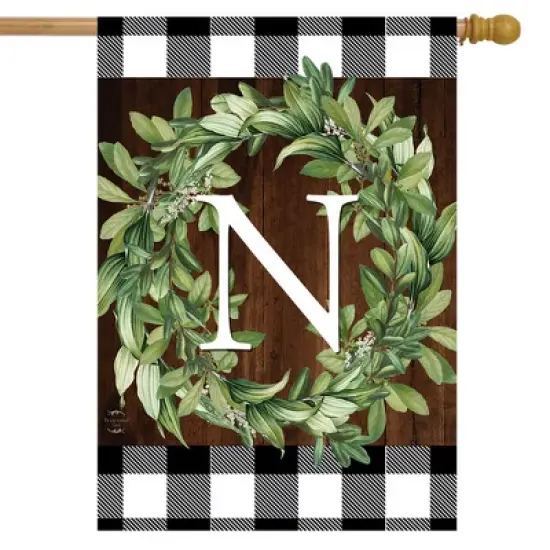 Wreath Monogram N Double-Sided House Flag Everyday 28" x 40" Briarwood Lane image {1}