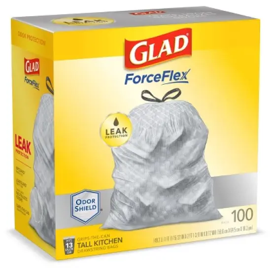 Glad ForceFlexPlus Tall Kitchen Drawstring Trash Bags - 13 Gallon White Trash Bag - OdorShield - 100ct image {2}