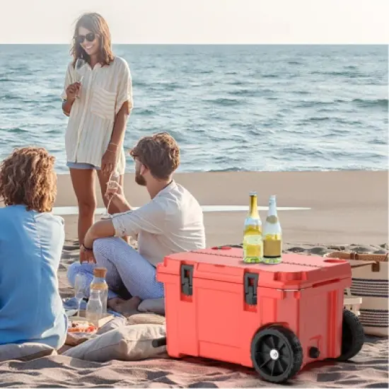 SOZT Red 55 qt. Portable Chest Cooler, Leak-Proof Outdoor Insulated Cooler with Handle and Wheels for Camping, Beach, Boat image {10}