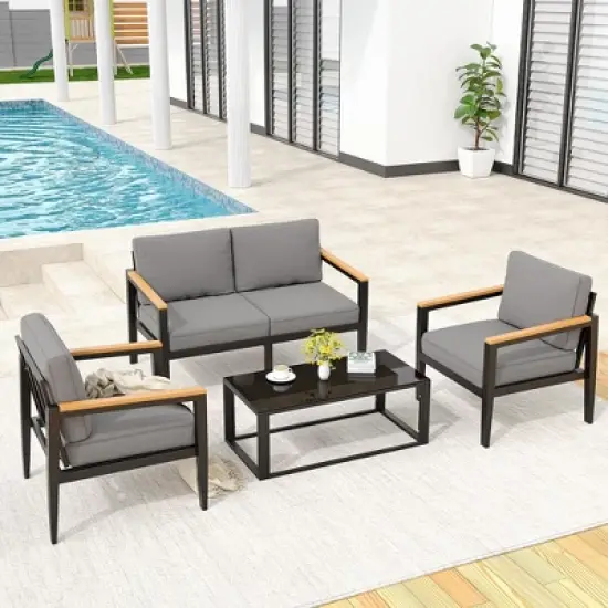 Aluminum Patio Furniture Set,4 Piece Modern Outdoor Conversation Sets image {7}