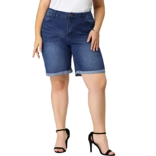 Agnes Orinda Women's Plus Size Jeans Casual Slash Pockets Washed Denim Shorts image {3}