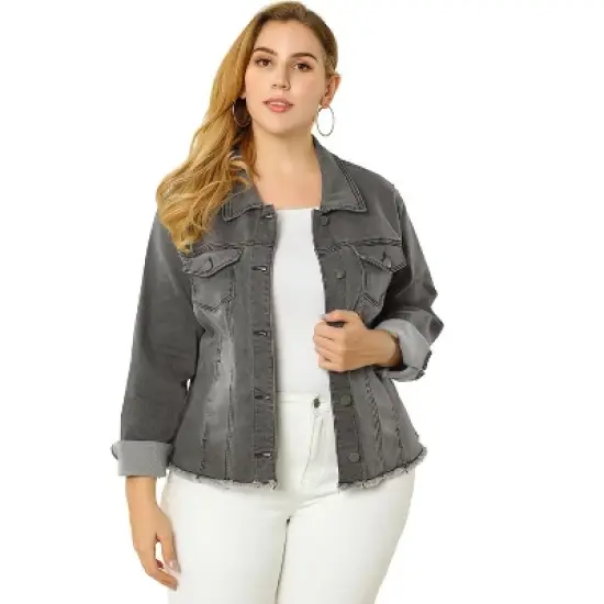 Agnes Orinda Women's Plus Size Classic Denim Casual Long Sleeve Fashion Jean Jackets image {13}