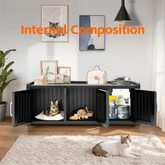 Kumasinova Versatile 3-Chamber Cat House,Outdoor Cat Shelter with Weatherproof Design,Ideal Spacious Indoor Cat Furniture for Multiple Pets,Black image {2}