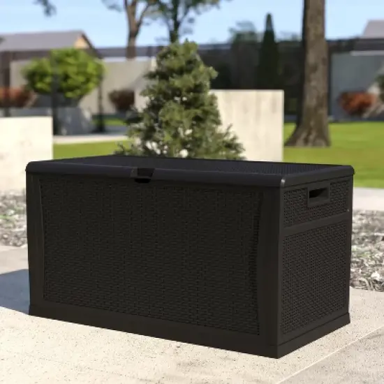 Flash Furniture 120 Gallon Plastic Deck Box - Outdoor Waterproof Storage Box for Patio Cushions, Garden Tools and Pool Toys image {1}