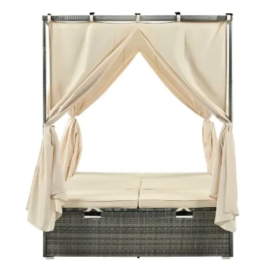 Erin PE Rattan Patio Daybed with Curtains, Metal Frame Outdoor Furniture with Adjustable Seat, Tanning Near Me - Maison Boucle image {2}