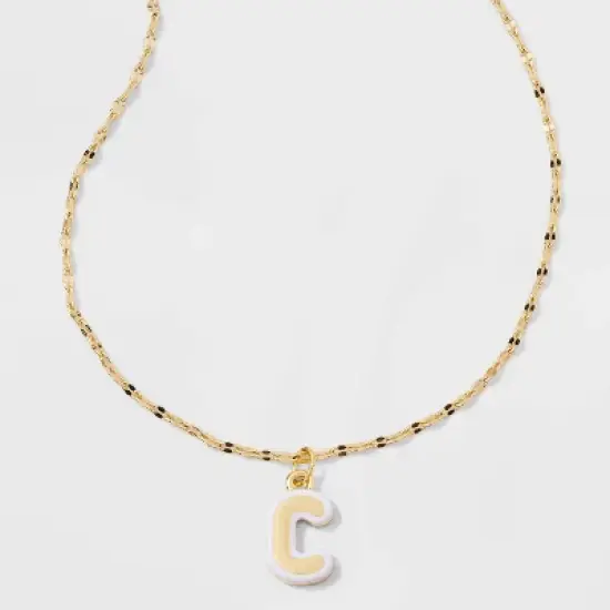 14K Gold Dipped Enamel Initial Pendant Necklace - A New Day&trade; Gold/White image {6}