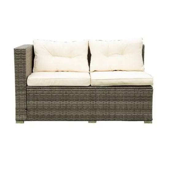 4pc Wicker Patio Sectional Seating Set with Cushions - Gray/Beige - GODEER image {17}