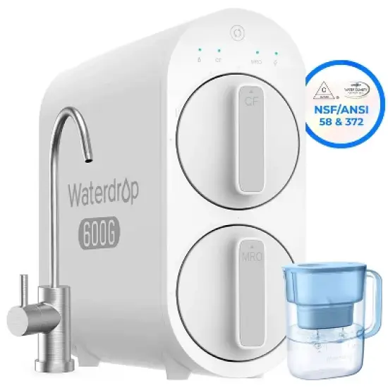 Waterdrop G2P600 RO System 600 GPD Plus Lucid 10-Cup Large Water Filter Pitcher image {9}
