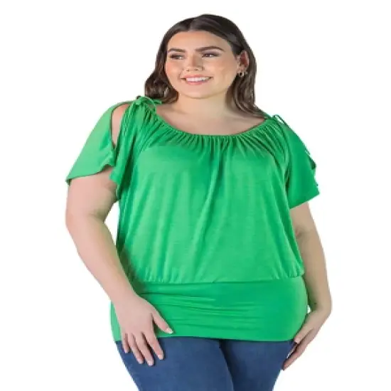 Women's Top with Short Sleeves and Split Shoulders in Solid Color Plus Size image {7}