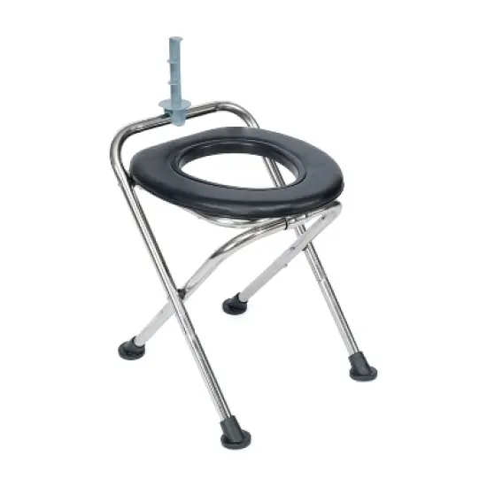 Flash Furniture Medical Grade Folding Travel Toilet with Cushioned Seat and Non-Slip Feet-SIL/BK image {16}