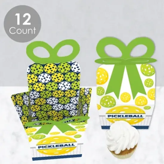 Big Dot of Happiness Let&rsquo;s Rally - Pickleball - Square Favor Gift Boxes - Birthday or Retirement Party Bow Boxes - Set of 12 image {2}