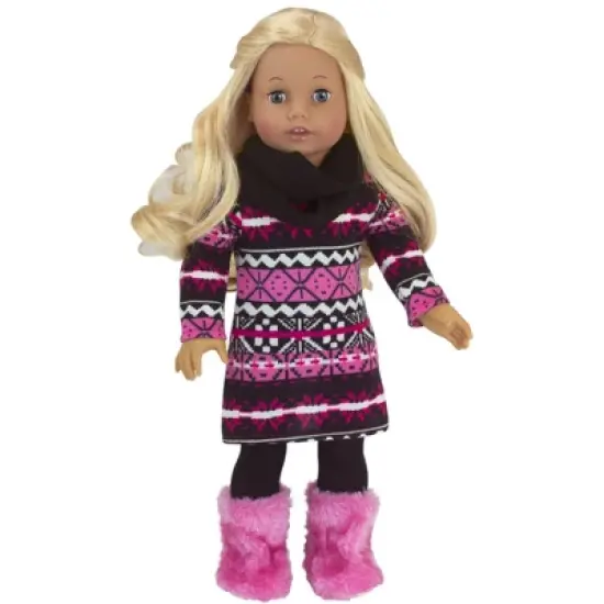 Sophia&rsquo;s Print Knit Dress & Infinity Scarf for 18&rdquo; Dolls, Hot Pink/Black image {1}