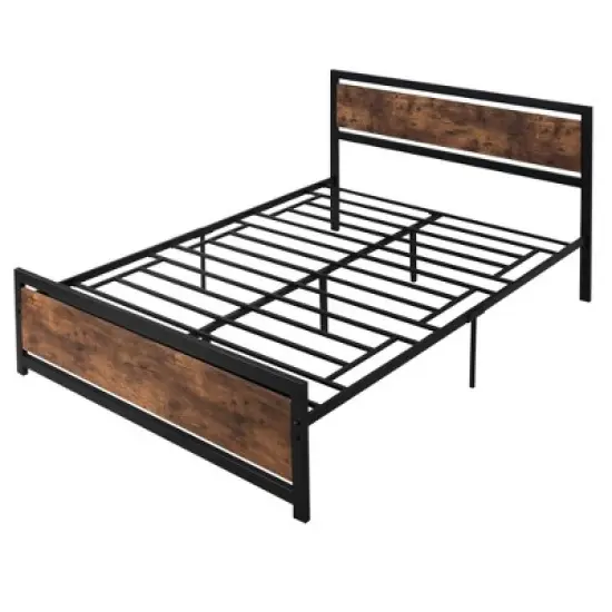 HOMCOM Queen Platform Bed Frame with Headboard & Footboard, Strong Metal Slat Support Full Bed Frame w/ Underbed Storage Space, No Box Spring Needed, 63''x82''x40.5'' image {3}