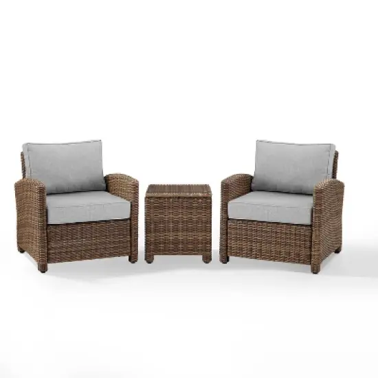 Bradenton 3pc Outdoor Wicker Arm Chairs with Side Table - Crosley image {5}