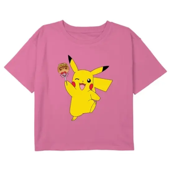 Girl's Pokemon Halloween Pikachu Jack-o'-Lantern Lollipop Crop Top T-Shirt image {2}