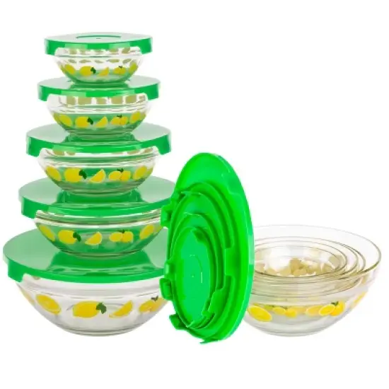 20 PC set Glass Bowl Set with Lid - Citrus image {5}