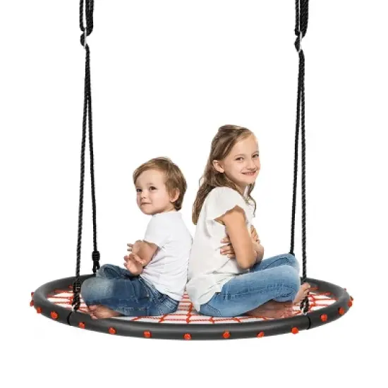 Costway 40'' Spider Web Tree Swing Set w/ Adjustable Hanging Ropes Kids Play Set BlueGreenOrange image {12}