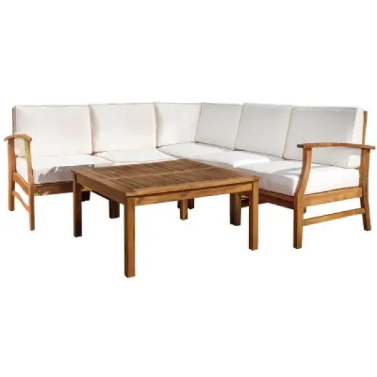 FIONECA 6-Piece Outdoor Patio Sofa Set with Cushions, PE Wicker Sectional Conversation Furniture with Coffee Table, Cream image {6}