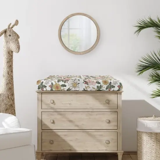 Sweet Jojo Designs Girl Changing Pad Sheet Vintage Floral Pink Yellow and Green image {1}