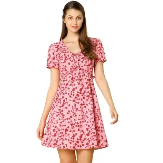 Allegra K Women's Floral Ruffle Trim Tie V Neck Shorts Sleeves Mini Dress image {7}