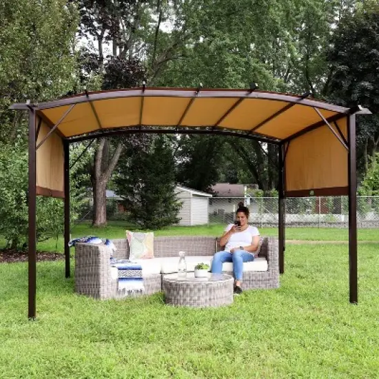 Sunnydaze 9' x 12' Metal Arched Pergola with Retractable Canopy image {7}