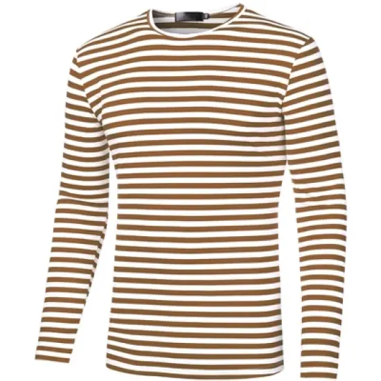 Lars Amadeus Men's Striped Crew Neck Long Sleeve Casual Cotton Pullover T Shirt image {13}