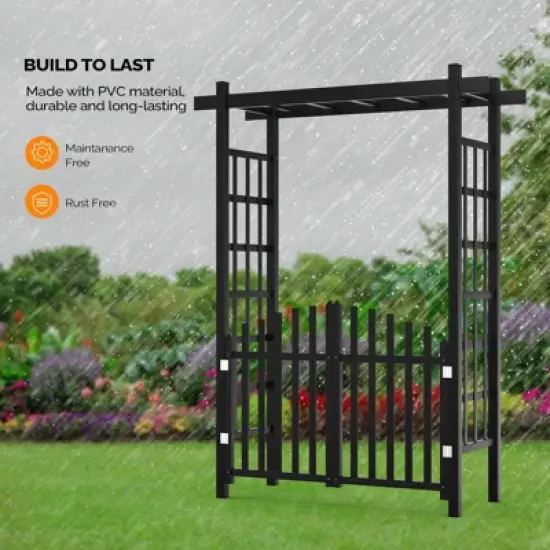 Karl Home 85 In. Black Pvc Garden Arbor With Gate image {3}