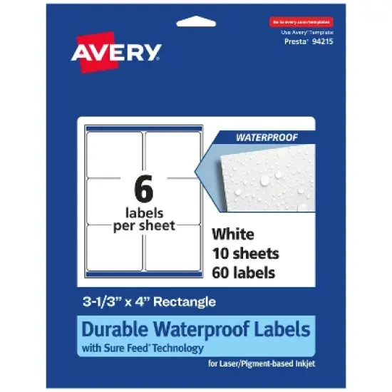 Avery Waterproof Rectangle Labels with Sure Feed, 3-1/3" x 4" image {11}
