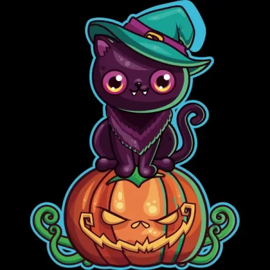 Girl's Design By Humans Ferociously Cute Halloween Vampire Witch Kitty Cat By LittleBunnySunshine T-Shirt image {1}