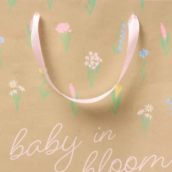 Large Square Gift Bag Floral on Kraft - Spritz&trade; image {2}