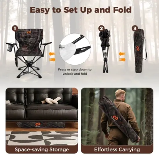 Costway 2PCS 360&deg; Swivel Hunting Chair with Mesh Cup Holder & Storage Pockets Cozy Backrest Camo/Blue/Multicolor image {5}