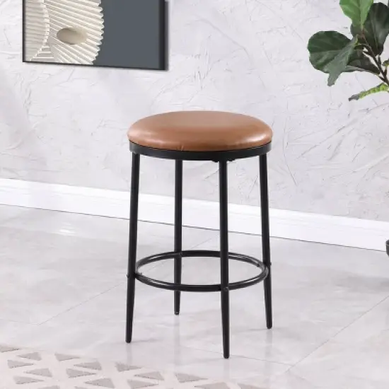 Upholstered Metal Barstool - HomePop image {6}
