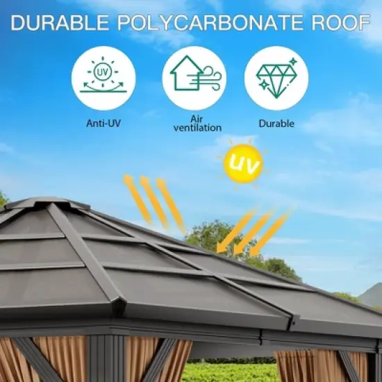 Garvee 10x10ft Gazebo, Hardtop Outdoor Canopy Permanent Gazebo with Netting and Curtains image {4}
