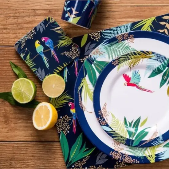 Portmeirion Sara Miller Parrot Melamine Side Plates, Set of 4 - Colorful Tropical Design & Gold Detailing - 8" BPA-Free Shatterproof Salad Tableware image {2}
